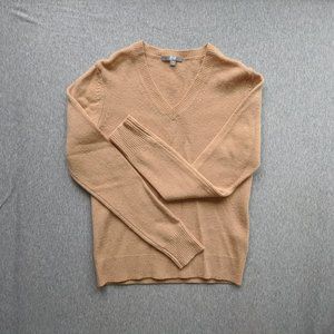 Beige Wool V-Neck Cardigan Sweater